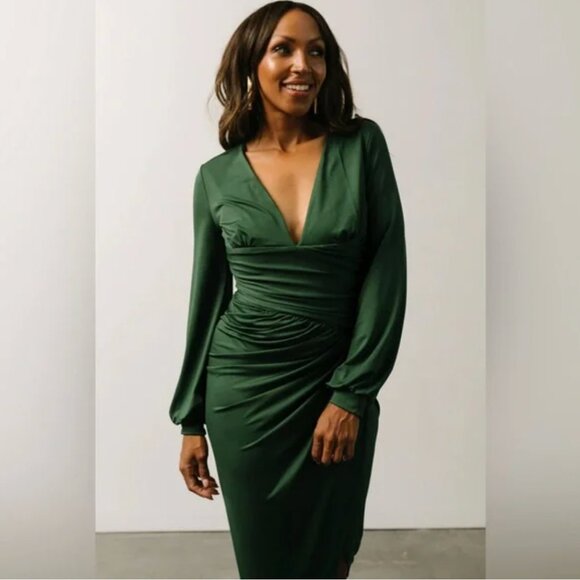 Baltic Born | Torino Ruched Midi Dress in Hunter Green Formal Event | Large - Picture 6 of 16